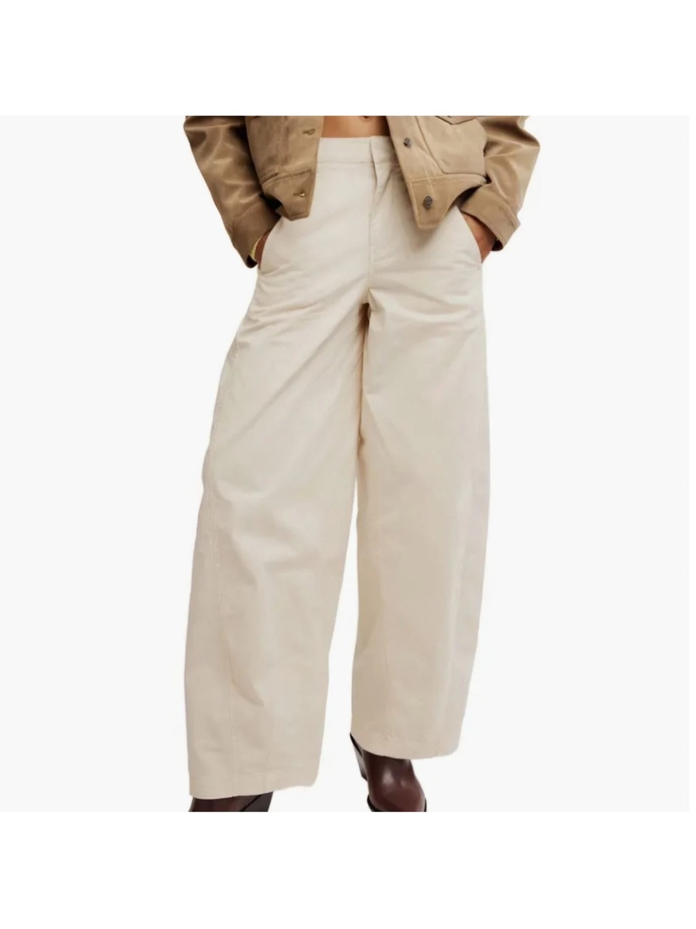 We The Free People Rylee Chino Pants size 4 Wide Leg Barrel Light Sand Boho